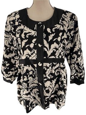 NWT Bob Mackie Black/White Linen Blend Scoop Neck 3/4 Puff Sleeve Jacket (14)